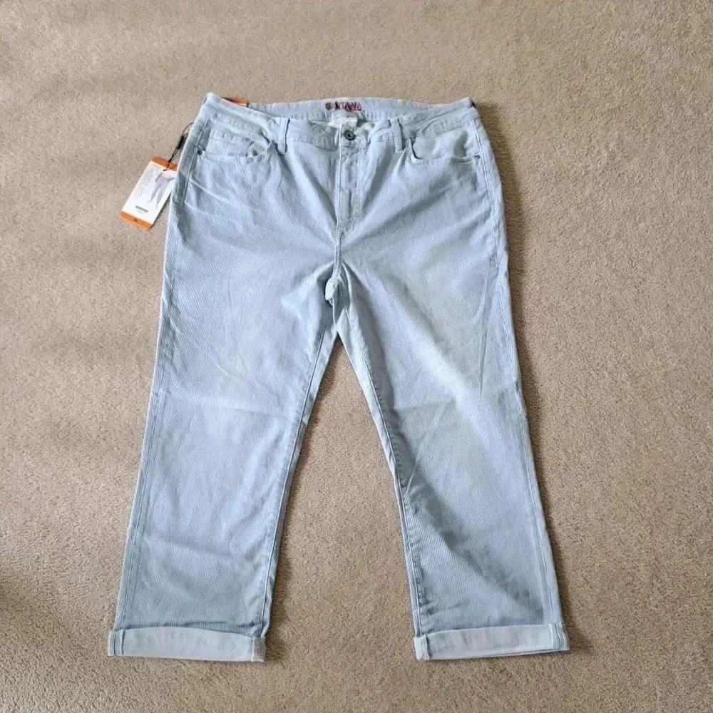 Santana Jeans Cropped Denim Blue  White Stripe Faded Capri Size 16